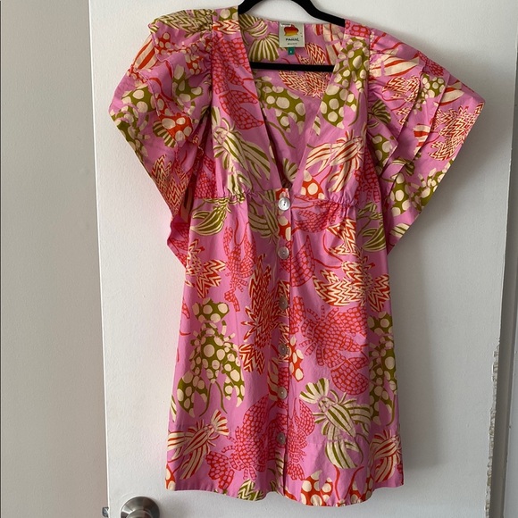 Anthropologie Farm Rio Mixed Lobsters Pink Ruffle Sleeve Mini Dress S - Picture 7 of 14